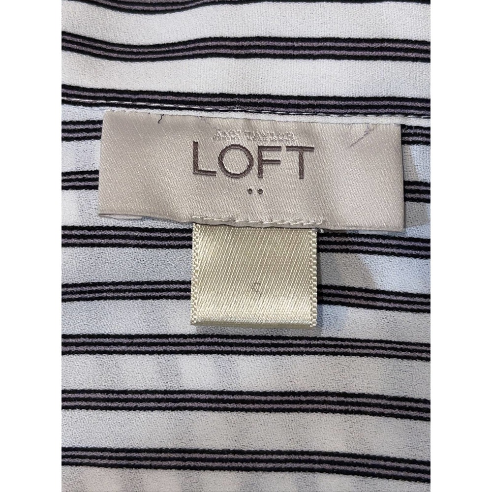 LOFT Misses S Polyester Blouse Tunic Stripes White Black Covered Placard Front - Picture 5 of 5